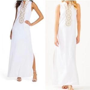 NWT Lilly Pulitzer JANE MAXI DRESS Resort White Embroidered Gold Zip 0